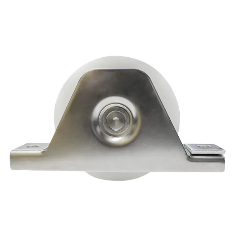[WH383] White Nylon Sliding Gate Wheel - 90mm U Groove Internal - Double Bearing, Stainless Steel Bracket