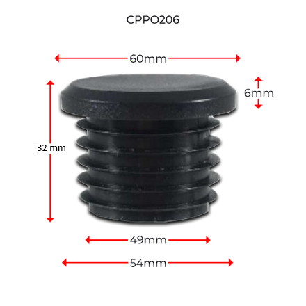 Long Neck Plastic Round Cap 50NB or 60mm Black