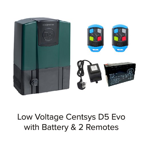 Low Voltage Centsys D5 Evo 12V DC - Battery & 2 Remotes - Sliding Gate Motor