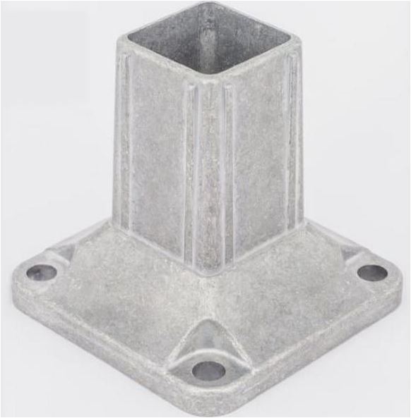 Square Aluminium Base Post Insert: 50x50mm Post, 100x100x10mm Base, 4 Holes