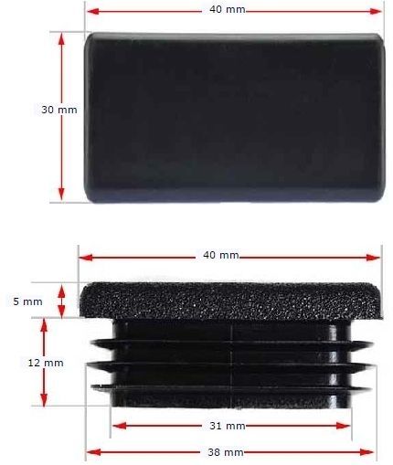 Plastic Rectangular Cap 40x30mm (1-3mm)