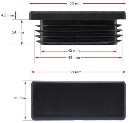 Plastic Rectangular Cap 50x25mm (0.8-3mm)