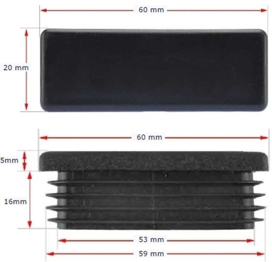 Plastic Rectangular Cap 60x20mm (1-3mm)