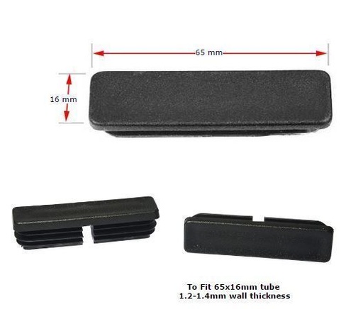 Plastic Rectangular Cap 65x16mm (1.2-1.4mm) With Split Black