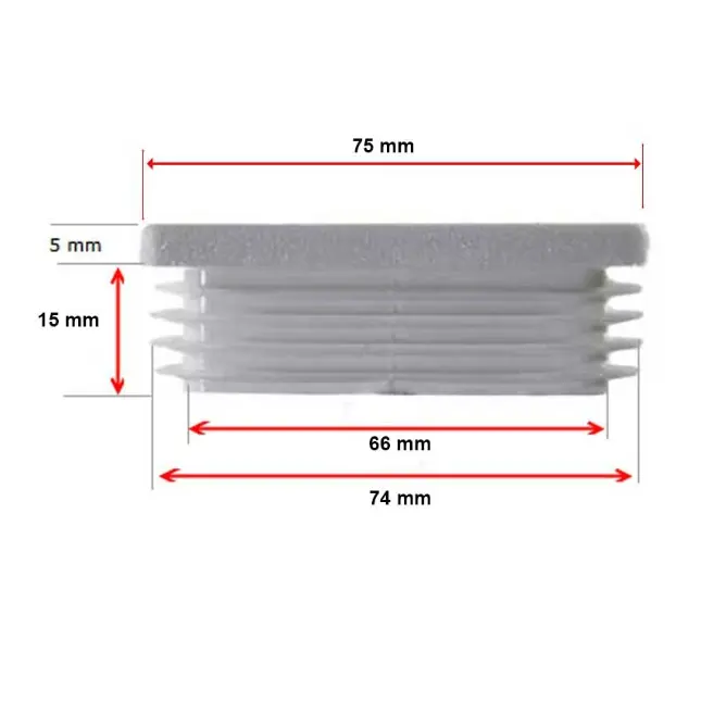 [CPPR514] Plastic Rectangular End Cap/Tube insert 75x50mm (0.8-2.5mm)  in White