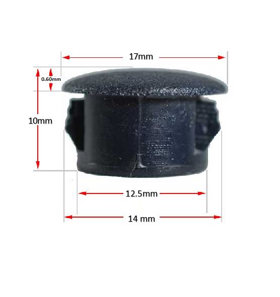 Plastic insert hole plug/End cap for hole size 13mm Black