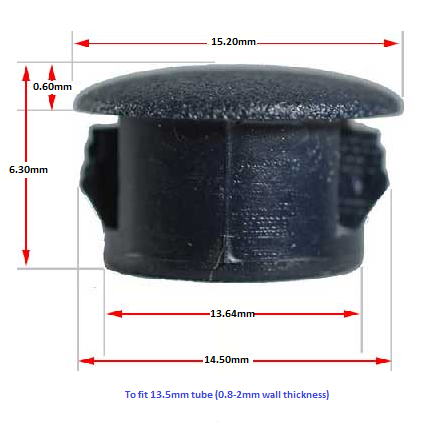 Black Plastic Insert Hole Plug/End Cap for 13mm Round Tube Opennins - Short Version