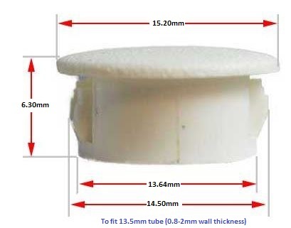 Plastic insert hole plug/End cap for hole size 13mm White