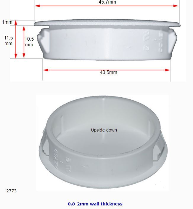 Plastic insert hole plug/End cap for hole size 41.3mm White