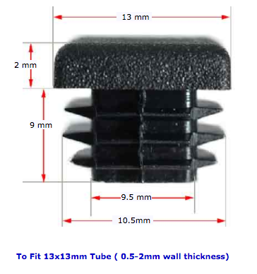 Plastic square cap 13x13mm (0.5-2mm wall thickness)