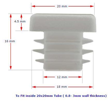 [CPPS287] Plastic square cap 20x20mm (0.8-3mm wall thickness) White