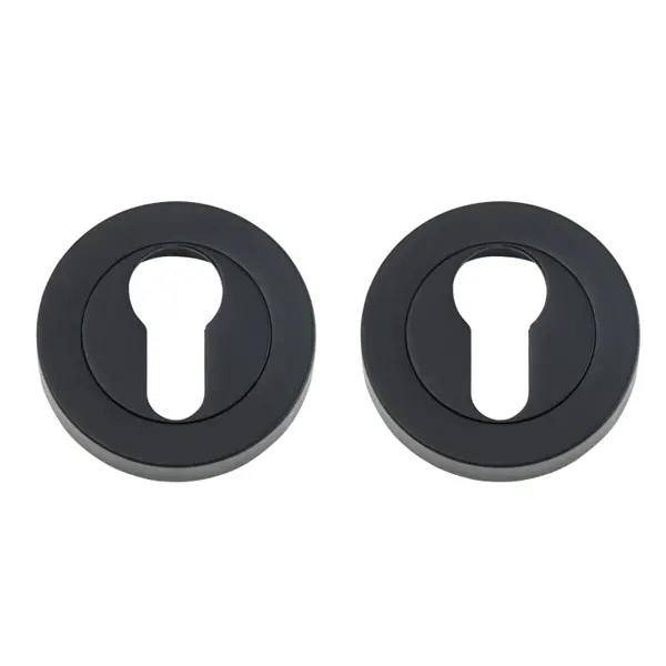 [FK496] Insert Mortice Lock Escutcheon - Euro, Round - Stainless Steel in Matt Black - Pair