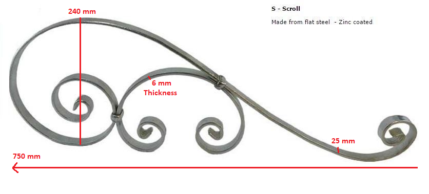 S-Scroll 750x240x25x6mm - Zinc Plated