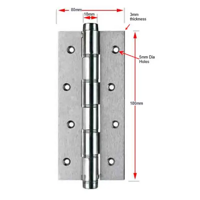 [HN900] Stainless Steel Self Closing 316 Marine Grade Butt Hinge - 180x80x3mm, Single Action, Up To 60kg - Single