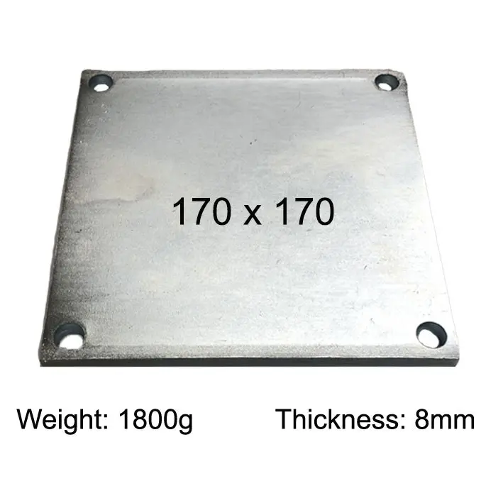 Square Steel Base Plate, 170x170x8mm, 4 Holes
