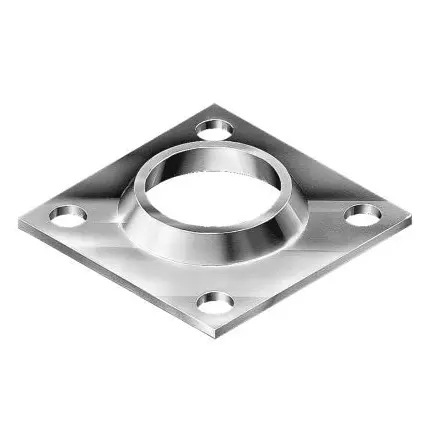 [SE324] Square Steel Base Plate Sleeve: 32NB / 42mm Round Post, 4 Holes