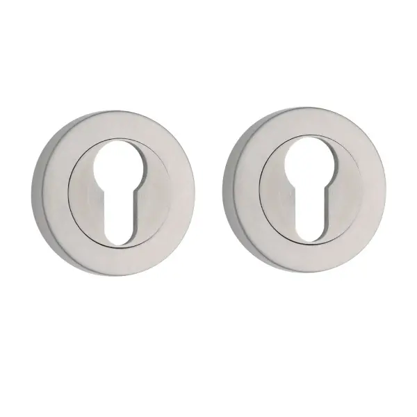[FK495] Insert Mortice Lock Escutcheon - Euro, Round, 50mm - Stainless Steel in Satin Chrome Silver - Pair
