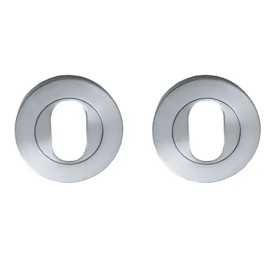 [MKLH205] Insert Mortice Lock Escutcheon - Oval, Round - Stainless Steel in Satin Chrome Silver - Pair (FK497)