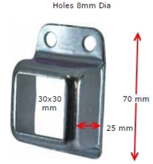 Steel Fence Rail Bracket, 30x30mm Tube, Single Lug, 2 Hole