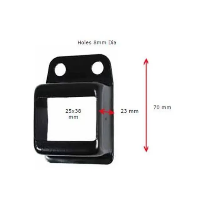 Steel Fence Rail Bracket, 38x25mm Tube, Single Lug, 2 Hole - Black
