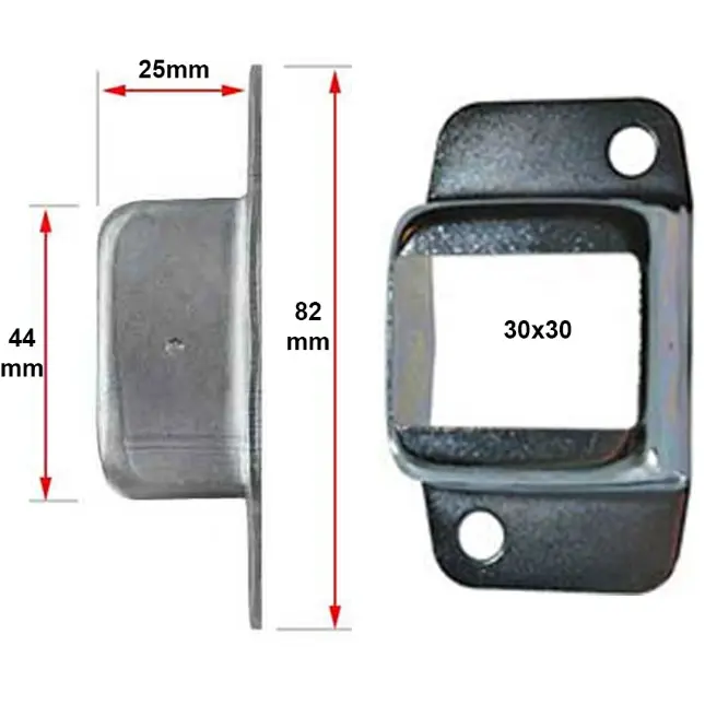 Steel Fence Rail Bracket, 30x30mm Tube, Double Lug, 2 Hole