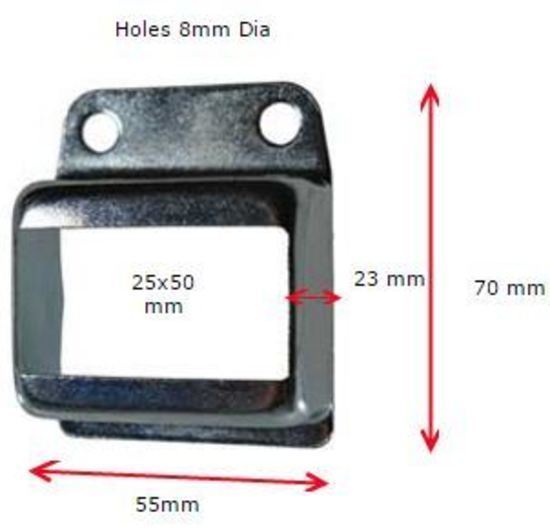 Steel Fence Rail Bracket, 50x25mm Wide Tube, Single Lug, 2 Hole