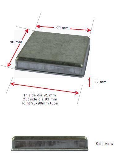 Steel Post Cap Square Flat 90x90mm Black