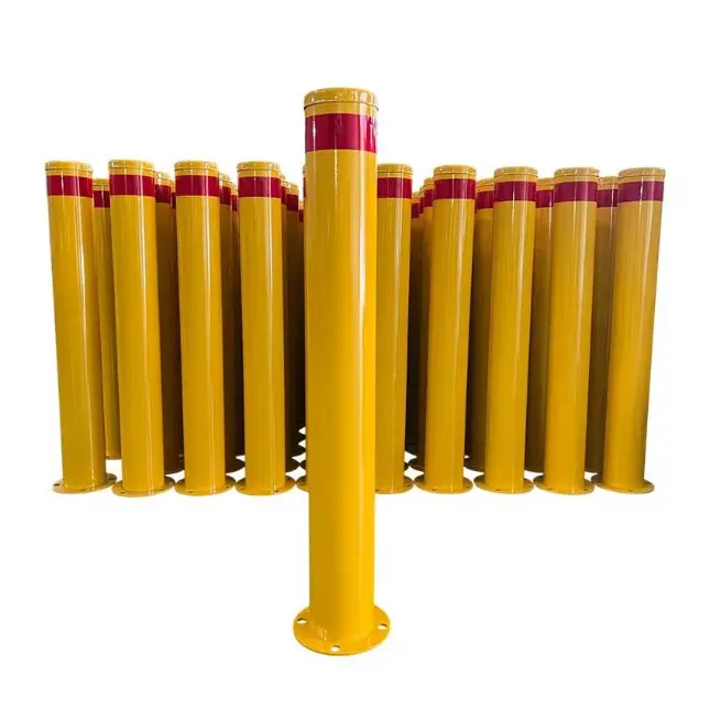 [RBPB212] Safety Bollard Steel Round 80NB (90mm OD) 1200mm long Base 200x200mm Safety Yellow.