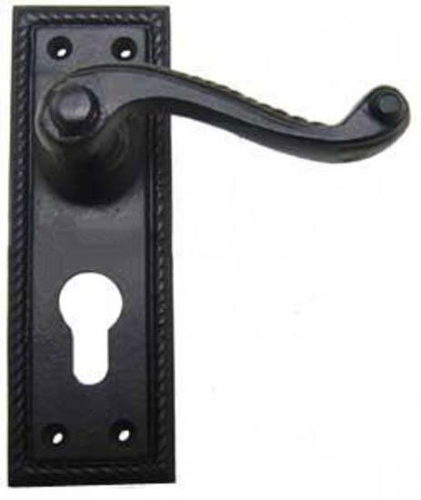 Swing Gate Handle Rose Black Iron  Georgian