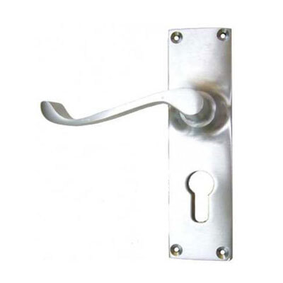 Swing Gate Lever Handle Euro Lock Set Rose - Satin Chrome Finished