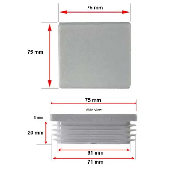 [CPPS364] Plastic square Cap 75x75mm (2-4.5mm wall thickness) White