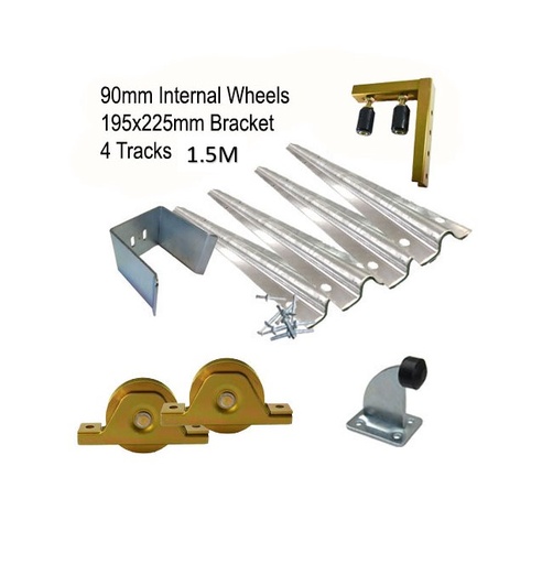 [Kit11_5] DIY Sliding Gate Kit - 90mm Internal Wheels x Large Bracket x 4 Tracks(1.5m)