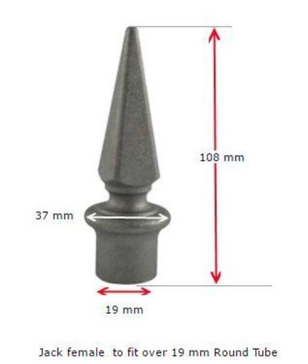 [MS768] Aluminium Fence Spear: Jack Female to fit over 19mm Round Tube