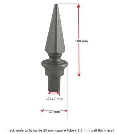 [MS764] Aluminium Fence Spear: Jack Male to fit inside 20mm Square Post