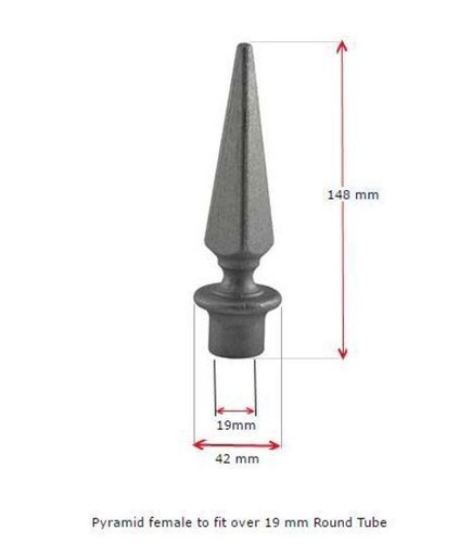 [MS758] Aluminium Fence Spear: Pyramid Female to fit over 19mm Round Tube