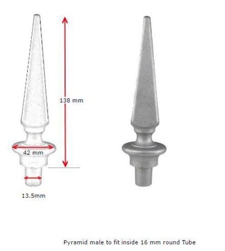 [MS773] Aluminium Fence Spear: Pyramid Male to fit inside 16mm Round Tube