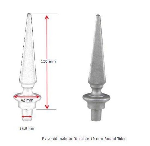 [MS772] Aluminium Fence Spear: Pyramid Male to fit inside 19mm Round Tube