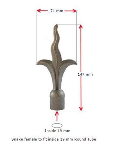 [MS790] Aluminium Fence Spear: Snake Female to fit over 19mm round tube