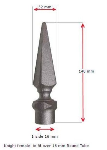 [MS755] Aluminium Fence Spear: Knight Female to fit over 16mm Round Tube