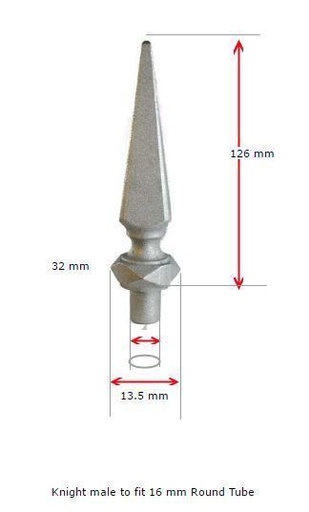 [MS752] Aluminium Fence Spear: Knight Male to fit inside 16mm Round Tube