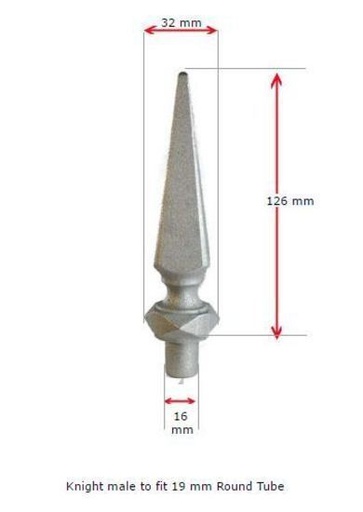 [MS753] Aluminium Fence Spear: Knight Male to fit inside 19mm Round Tube