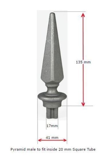 [MS770] Aluminium Fence Spear: Pyramid Male to fit inside 20mm Square