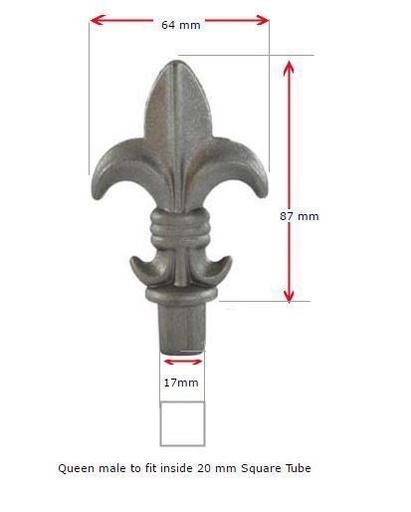 [MS743] Aluminium Fence Spear: Queen Male for 20x20mm post SHS