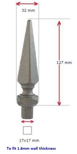 [MS754] Aluminium Fence Spear: Knight Male to fit inside 20mm Square Post