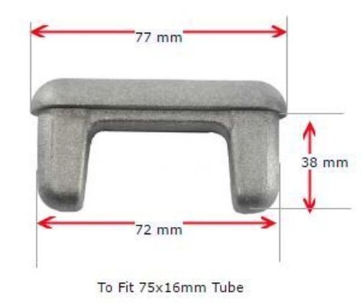 [CPAC410] Aluminium rectangular cap 75x16mm Rounded (1.6mm wall)