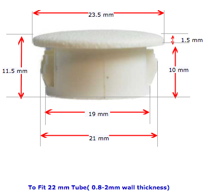 [CPHP132] Plastic insert hole plug/End cap tube insert for hole size 19mm - White